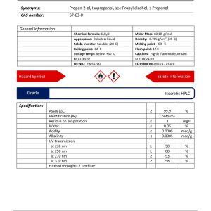 مشخصات 2-پروپانول گرید Isocratic HPLC | دکتر مجللی در فروشگاه شیمی من