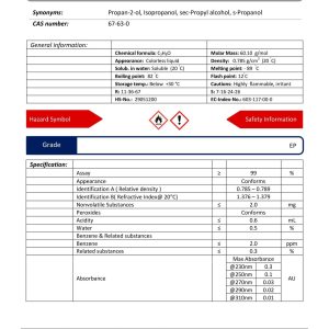 قیمت 2–پروپانول گرید EP | دکتر مجللی در فروشگاه شیمی من
