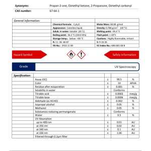 مشخصات استون گرید UV Spectroscopy | دکتر مجللی در فروشگاه شیمی من