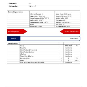 مشخصات پتاسیم آیداید گرید laboratory | دکتر مجللی در فروشگاه شیمی من
