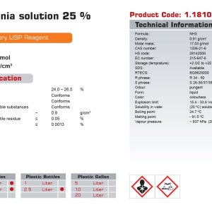 آنالیز آمونیاک 25% نوترون | فروش آنلاین آمونیاک 25% نوترون شیمی | خرید آمونیاک 25% گرید USP نوترون | قیمت آمونیاک 25% نوترون