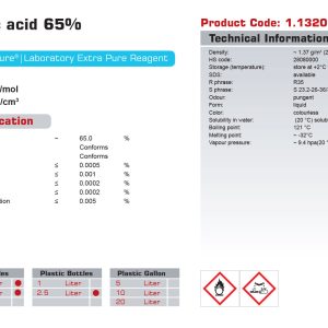 آنالیز نیتریک اسید 65% | قیمت اسید نیتریک 65% گرید Extra pure نوترون شیمی | خرید اسید نیتریک 65% نوترون شیمی