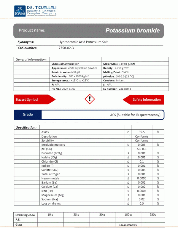 پتاسیم بروماید گرید ACS | دکتر مجللی