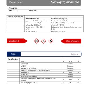 جیوه (II) اکساید (قرمز) گرید Laboratory | دکتر مجللی