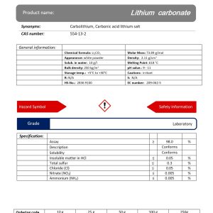 لیتیم کربنات گرید Laboratory | دکتر مجللی