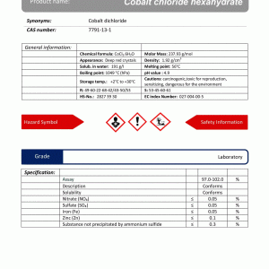 کبالت (II) کلراید هگزا هیدرات گرید Laboratory | دکتر مجللی